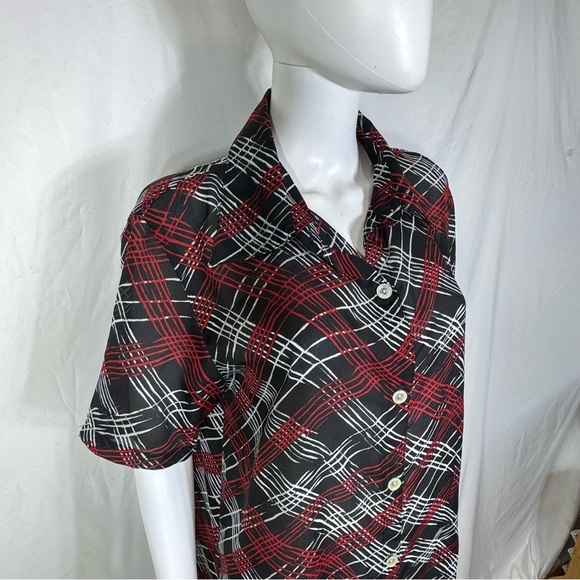 Kathie Lee Collection Red & Black Plaid Sheer Button Down Tunic - Picture 2 of 6